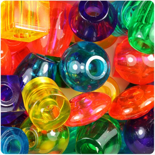 BeadTin Transparent Mix 25mm Jumbo Shape Plastic Pony Beads (8oz)